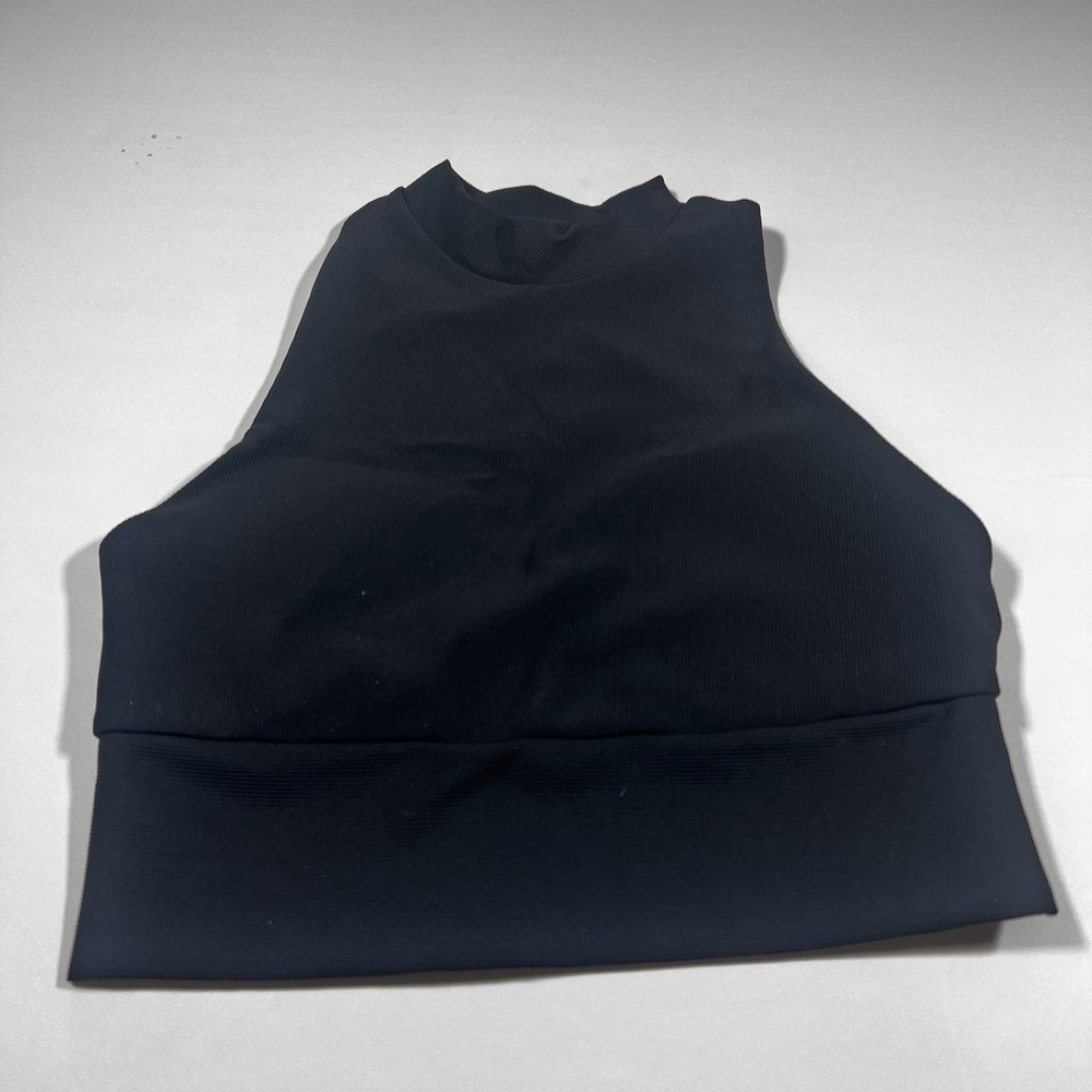 IndustrySleeveless Turtleneck Top Womens Small Black Ribbed Mock Neck Crop Top - Picture 4 of 8